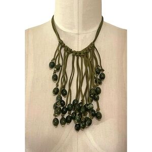 ❤️ Vintage Erica Lyons Green Faux Suede Beaded Fringe Necklace